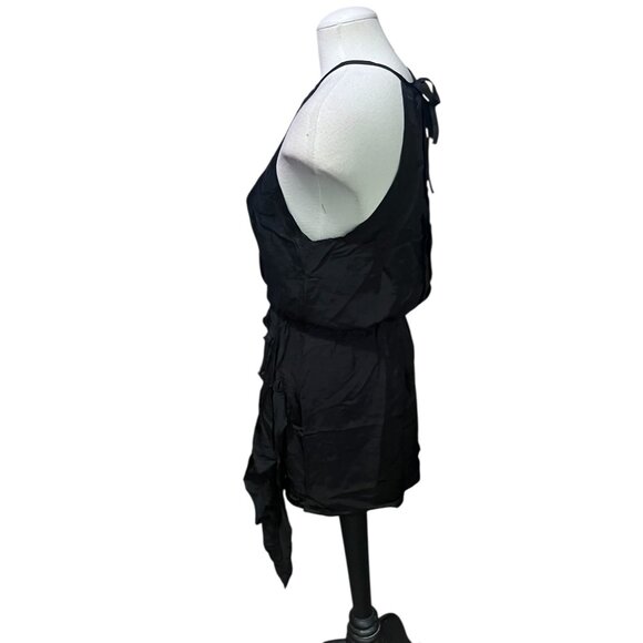 Halara Black Silky Cut Out Mini Dress Sz Small Black Sleeveless Tie Back - Picture 9 of 16